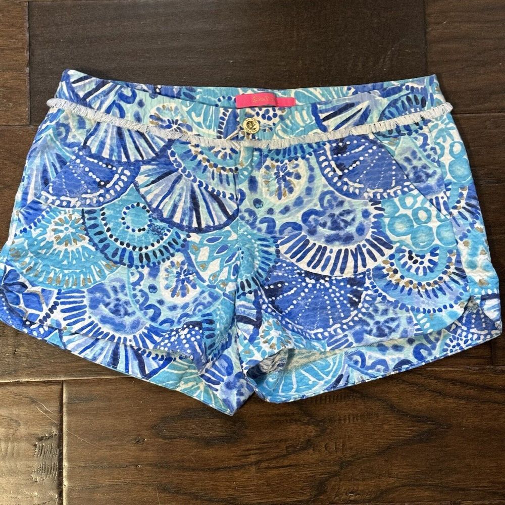 Lilly Pulitzer Half Shell Shorts Women's 2 Blue Resort Beach Preppy Coastal